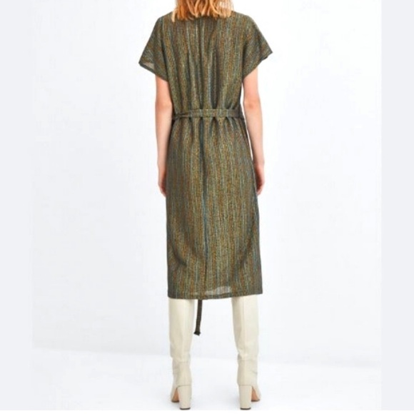 ZARA Trafaluc Metallic Stripe Midi Dress - Picture 4 of 15